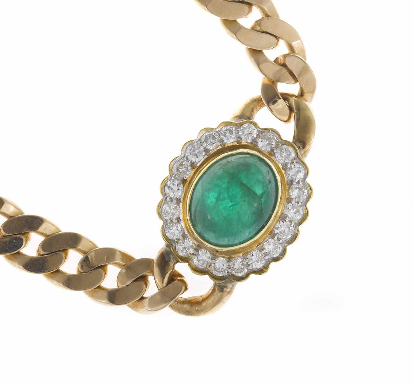 Appraisal: An emerald diamond and eighteen karat gold curb link necklace