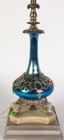 Appraisal: Vintage Art Glass Table Lamp Empire style base with blue