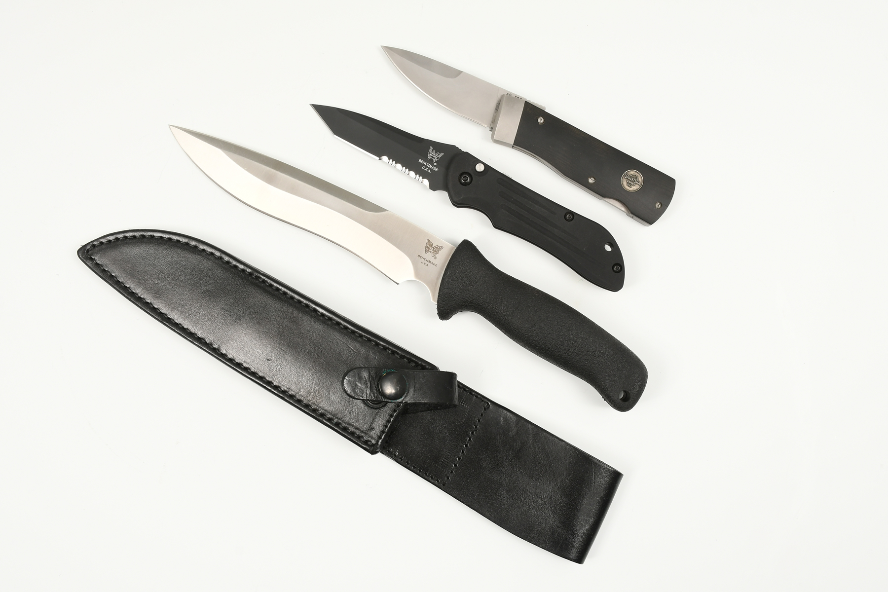 Appraisal: THREE BENCHMADE KNIVES Fixed Blade Delta Raider blade measures ''