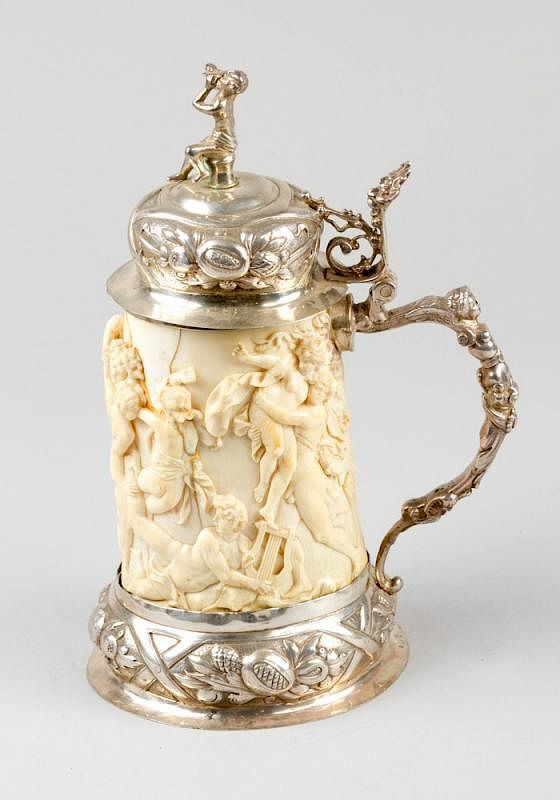 Appraisal: An ivory silver mounted tankard An ivory silver mounted tankard