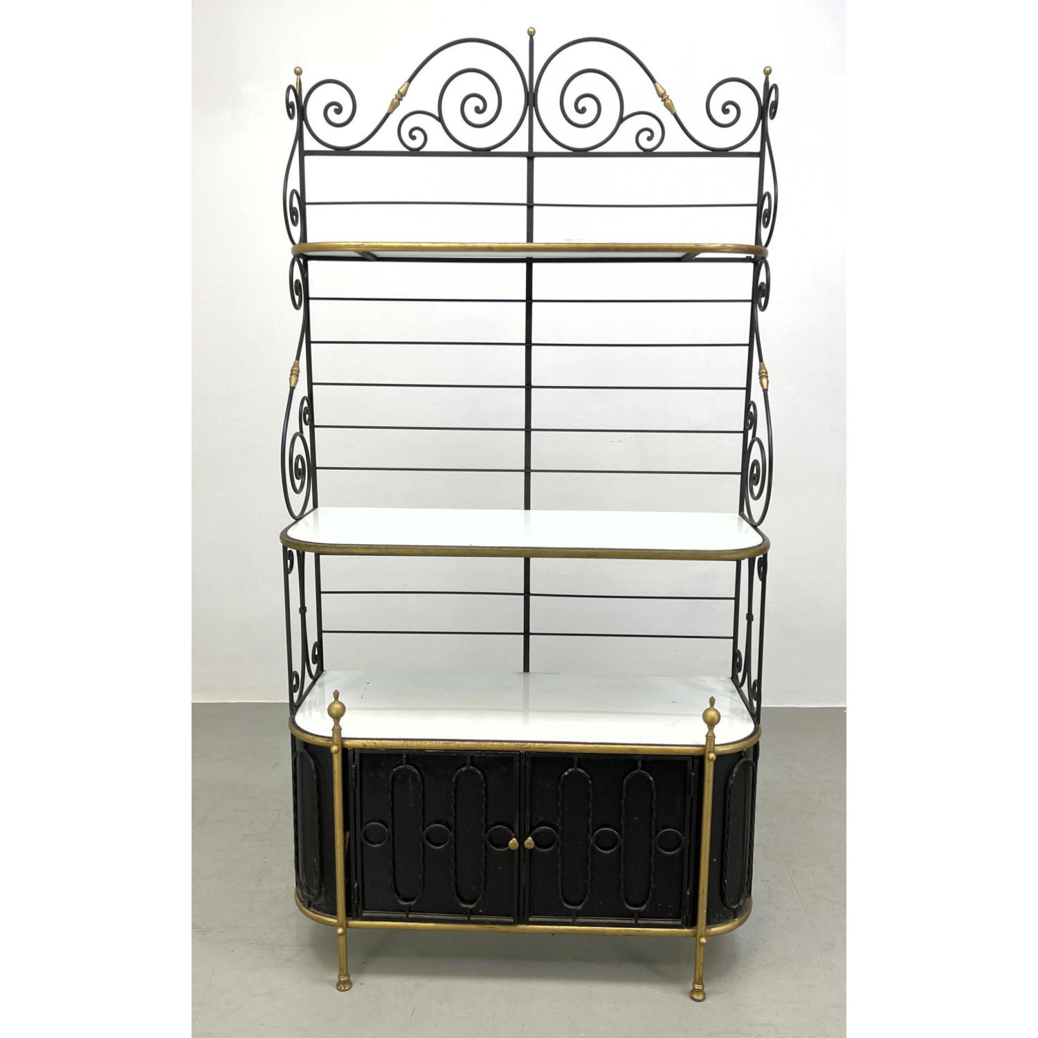 Appraisal: Decorator French Style Baker Rack Shelf Stand Vitralite glass Brass