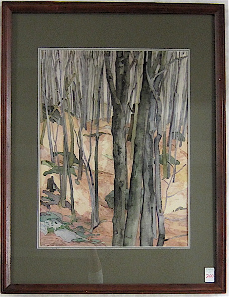 Appraisal: GEORGE HARKINS WATERCOLOR ON PAPER Vermont born Forest interior Image