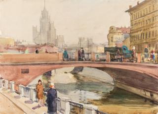 Appraisal: SOLOMON SAMSONOVICH BOIM RUSSIAN - Kotelnicheskaya Embankment Building c watercolor