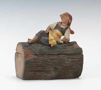 Appraisal: A Humidor Tobacco Humidor of Reclining Girl on Log Terracotta