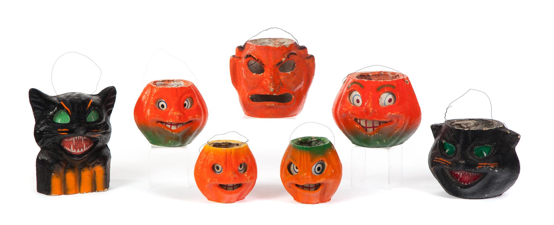 Appraisal: SEVEN HALLOWEEN LANTERNS American st half- th century Papier mache