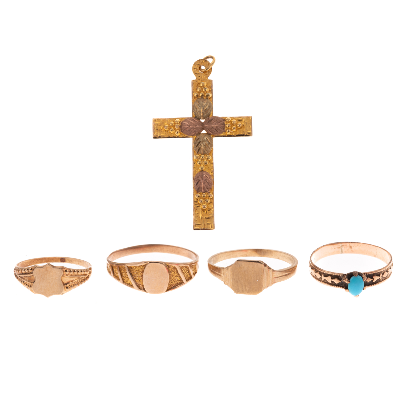 Appraisal: A COLLECTION OF FOUR BABY RINGS CROSS IN GOLD Three