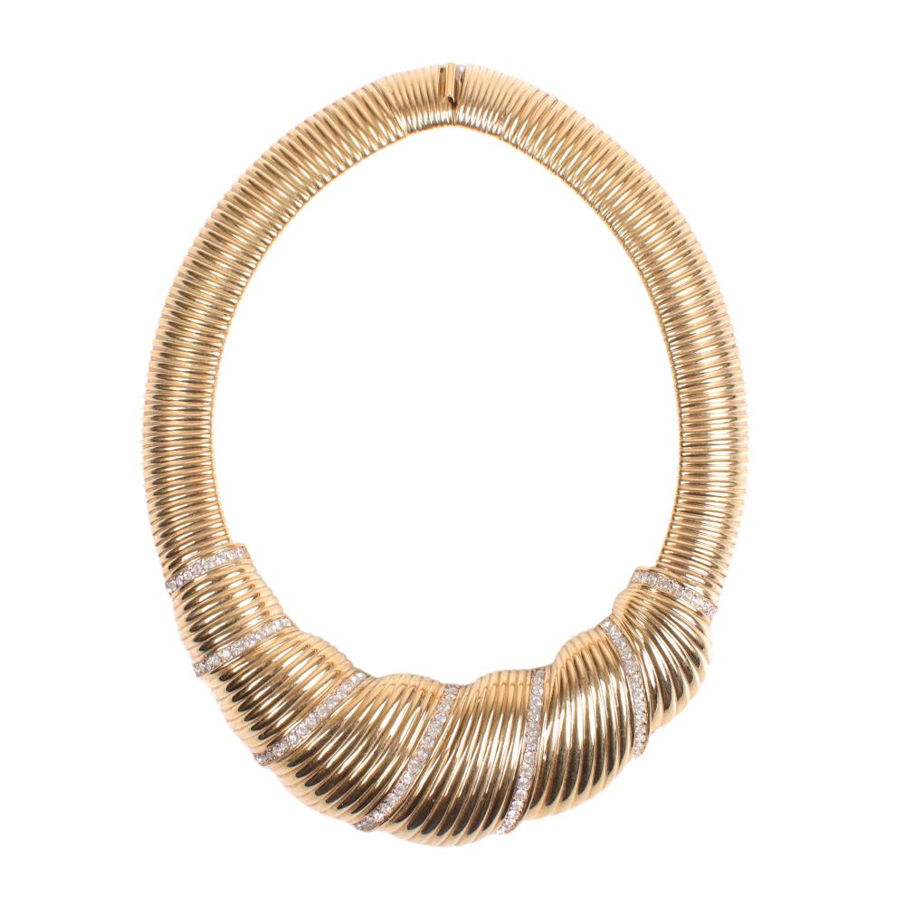 Appraisal: NINA RICCI WIDE GOLD TONE RIBBED DOMED COLLAR NECKLACE ACCENTED