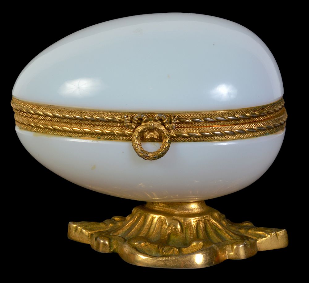 Appraisal: White Opaline Bronze Mounted Egg Box White opaline egg box