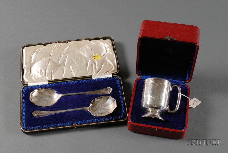 Appraisal: Two Cased George V Silver Tablewares pair of serving spoons