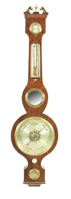 Appraisal: A rosewood banjo shape wheel barometer with silvered dials and