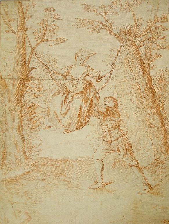 Appraisal: th century Continental School - boy pushing a girl on