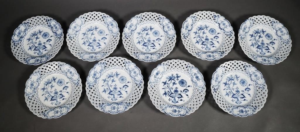 Appraisal: Group of Meissen Blue Onion pattern reticulated openwork plates Crossed