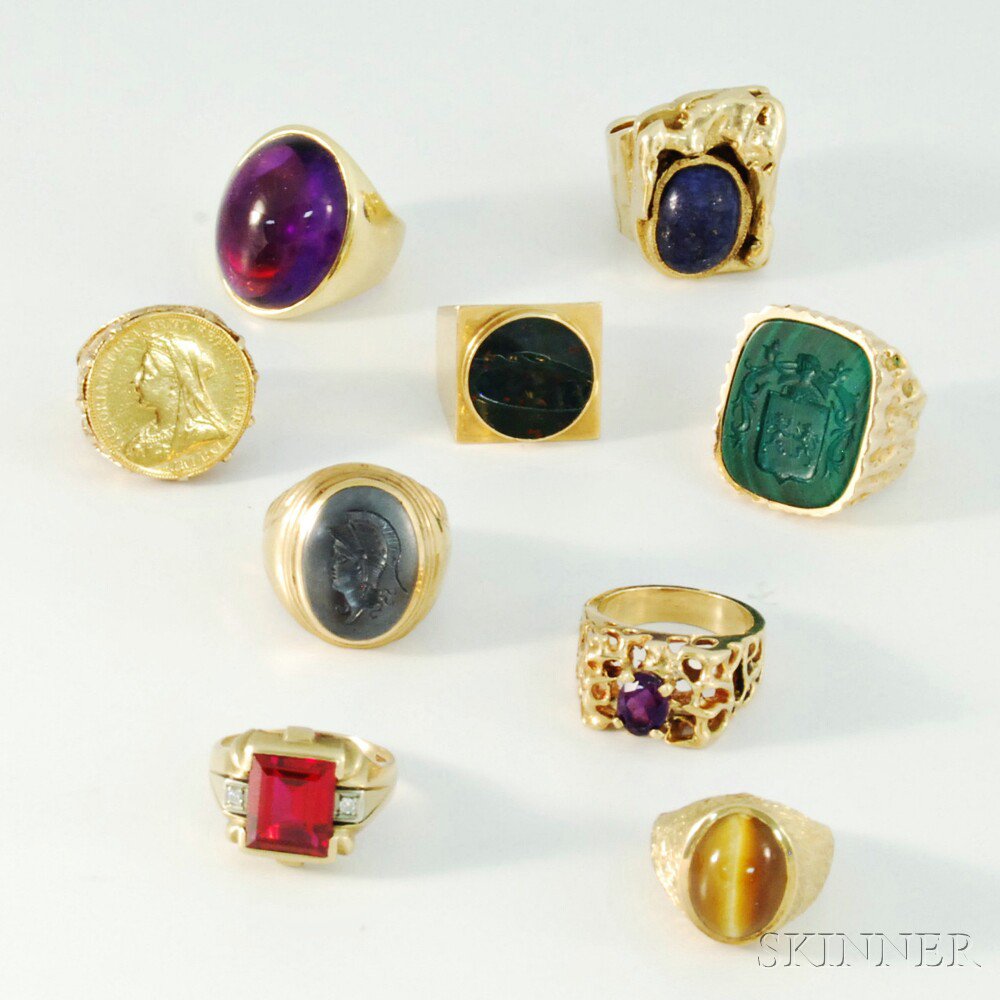 Appraisal: Nine Mostly kt Gold Men's Rings including a gold sovereign