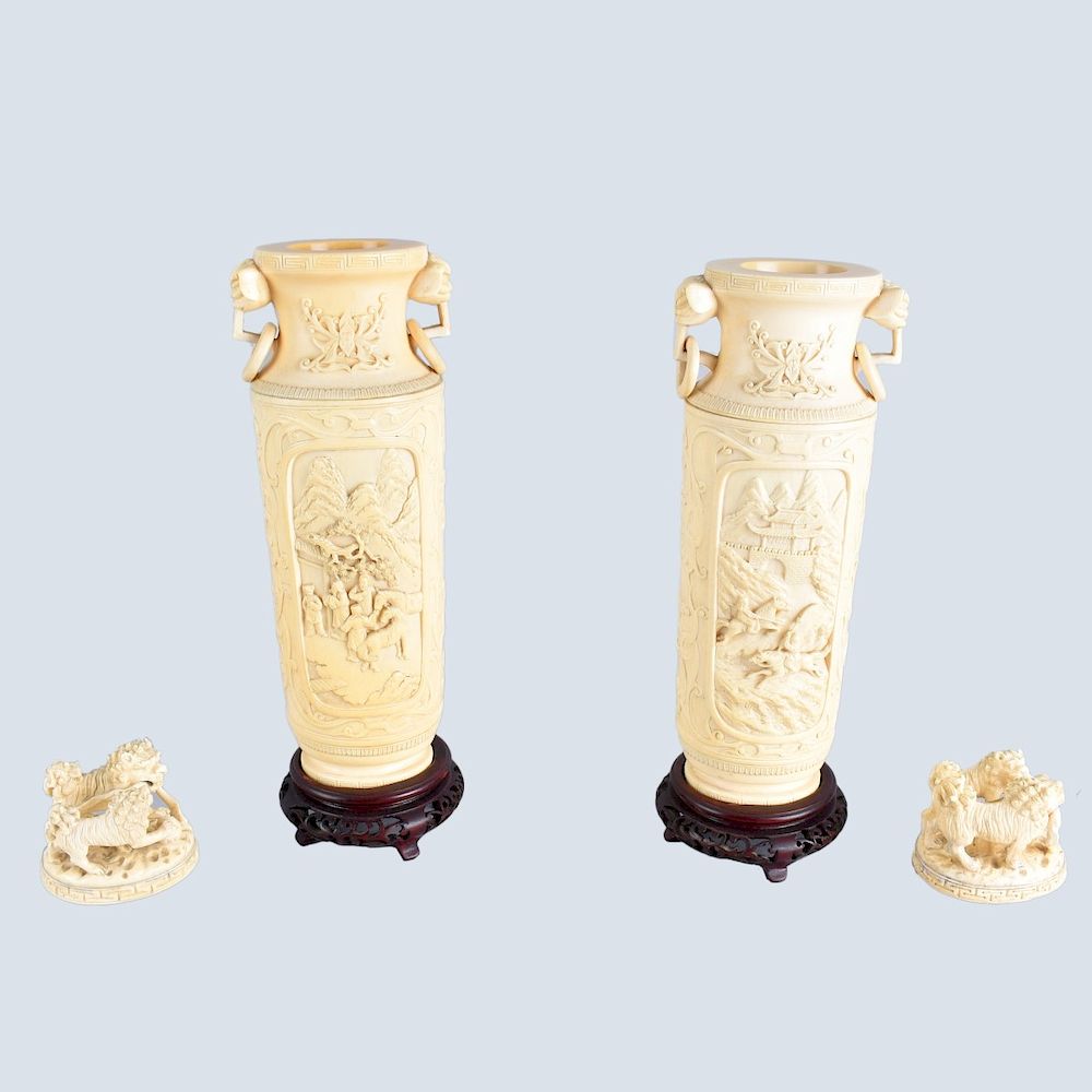 Appraisal: Chinese Ivory Covered Vases Pair of th Century Chinese Carved