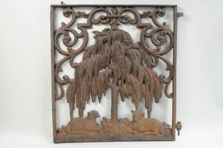 Appraisal: Cast Iron Gate Cast iron gate depicting lambs under a