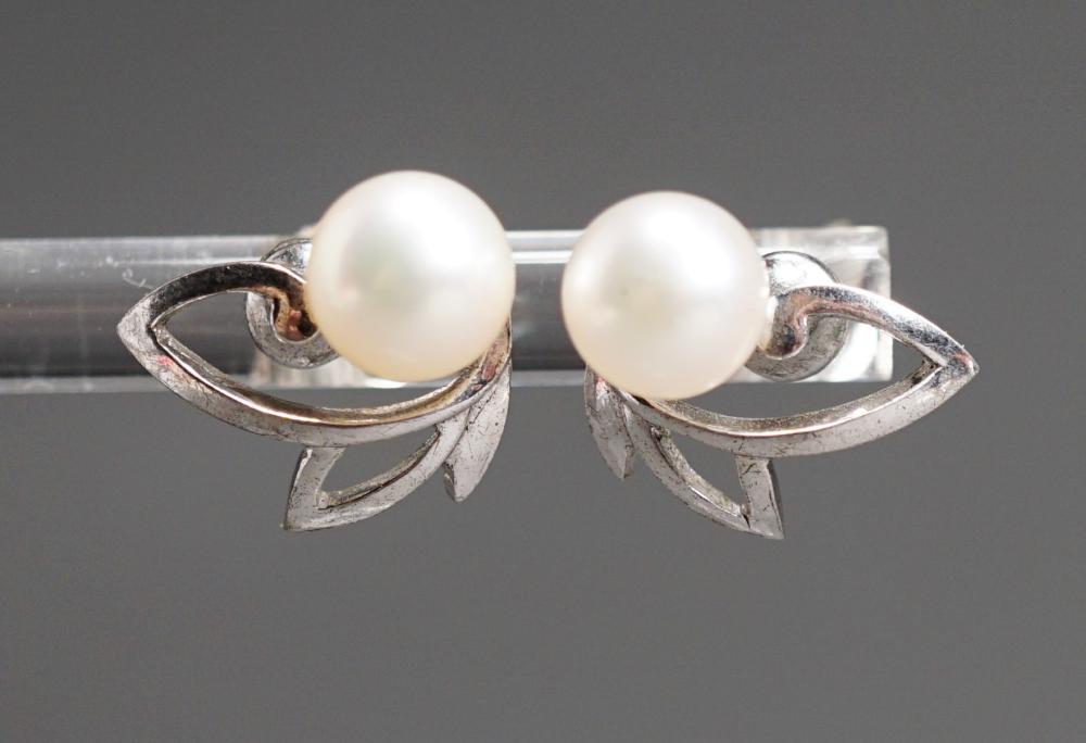 Appraisal: Pair of Mikimoto Silver and Cultured Pearl Pierced Earrings Each