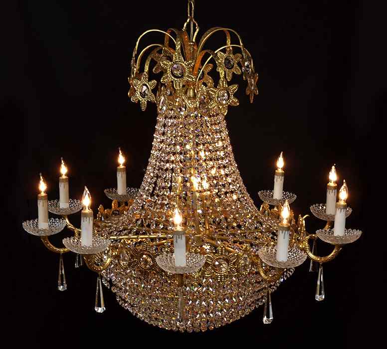 Appraisal: LIGHT FRENCH EMPIRE STYLE CRYSTAL CHANDELIER Gilt metal and crystal