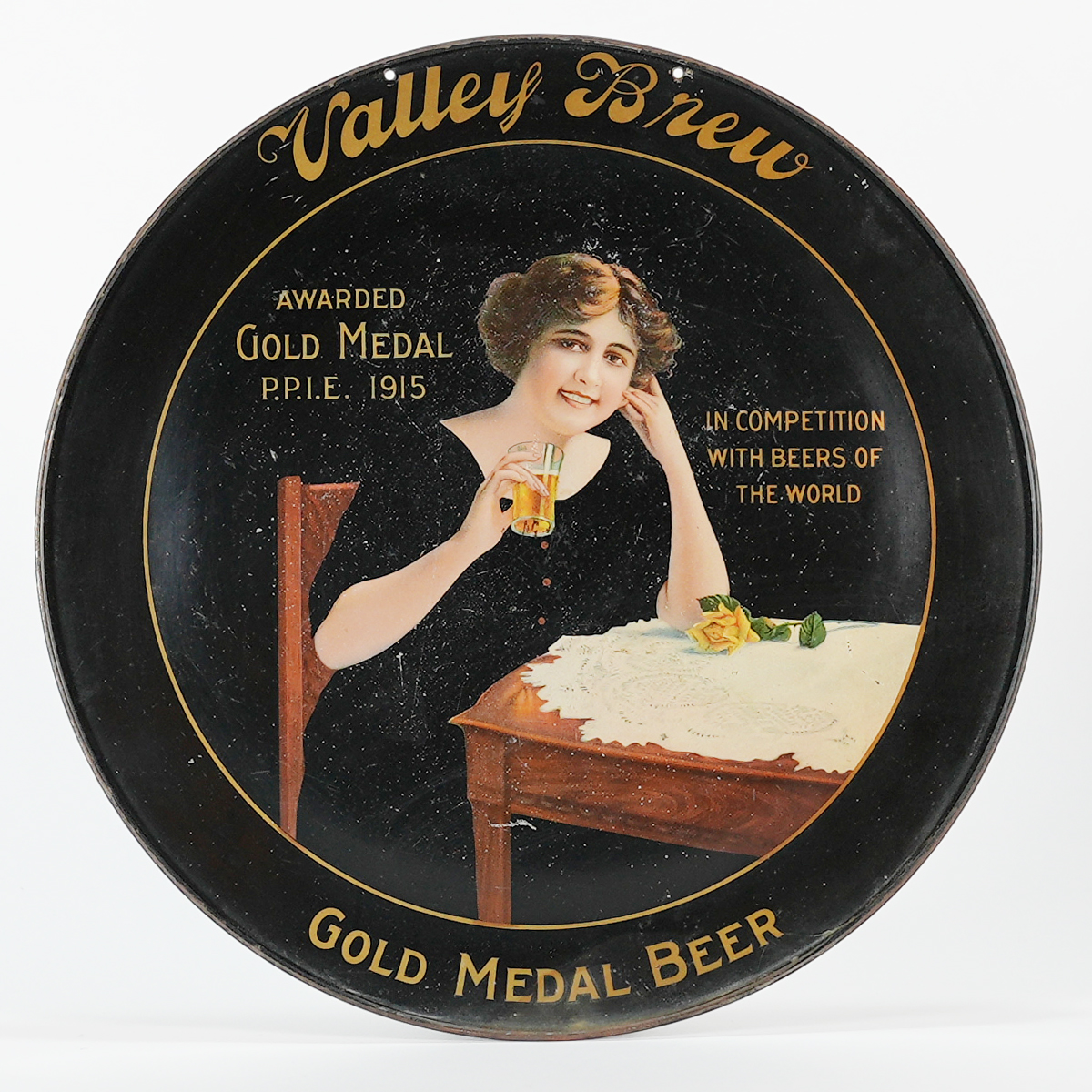 Appraisal: Valley Brew Gold Medal Beer Tin Charger SignReference n aBrewery