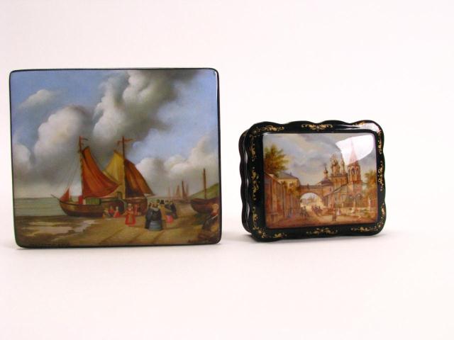 Appraisal: Group Of Two Russian Artist Signed Hinged Lacquer Boxes On