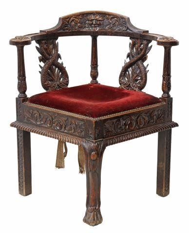 Appraisal: English Victorian oak corner chair th c rounded back with