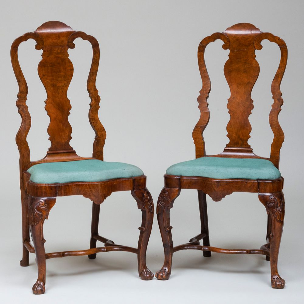 Appraisal: Pair of Dutch Rococo Style Pine and Walnut Side Chairs