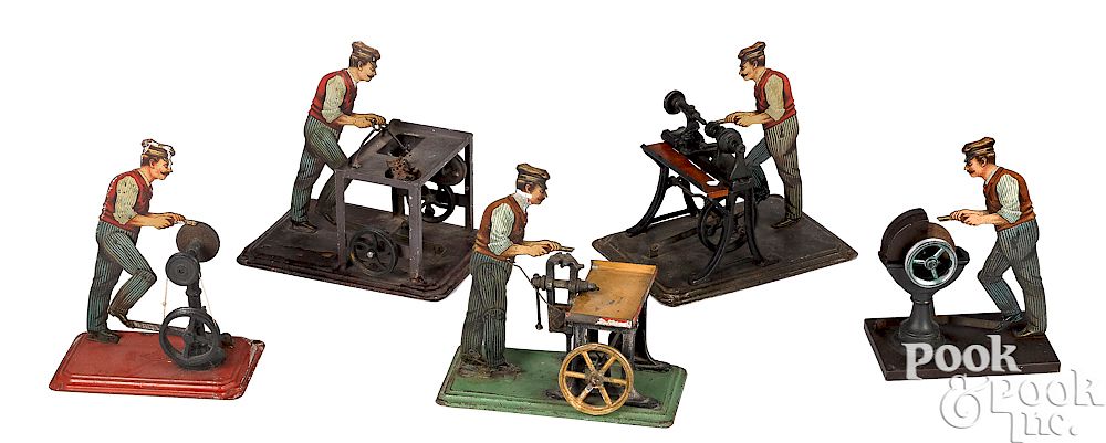 Appraisal: Five workmen steam toy accessories Five painted and lithographed tin