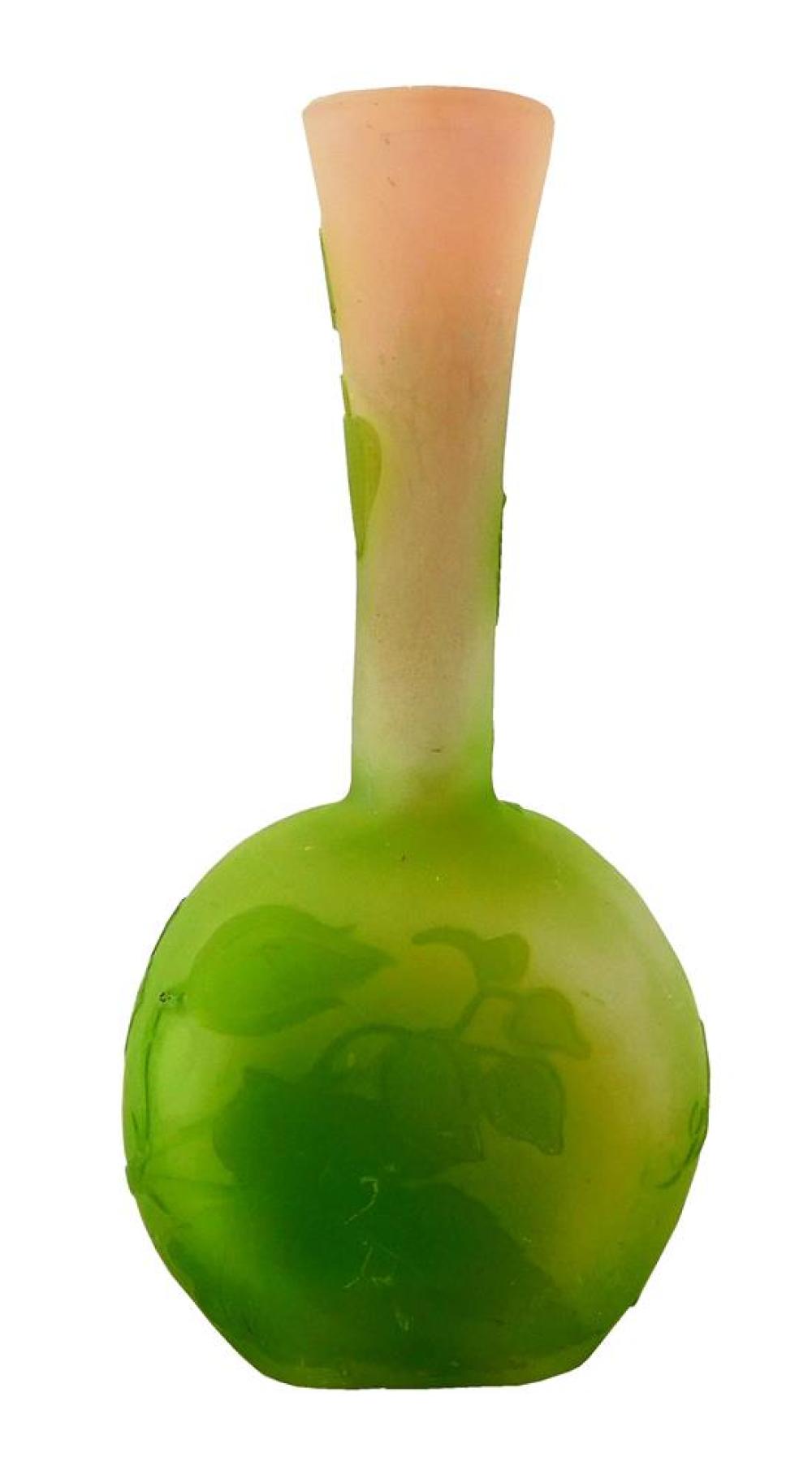 Appraisal: Galle cameo glass vase French th C green floral and