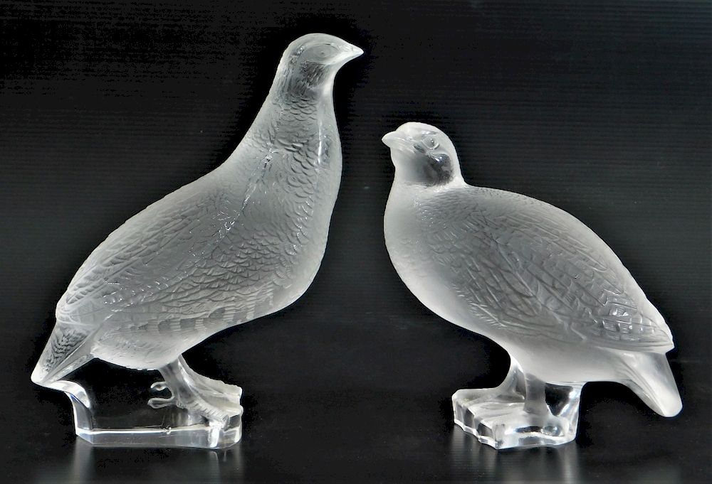 Appraisal: PR Lalique Art Glass Partridge Quail Figures France th Century