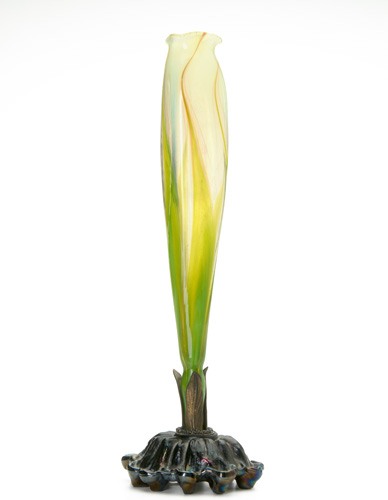 Appraisal: TIFFANY STUDIOS Attrib Floriform vase on molded glass and metal