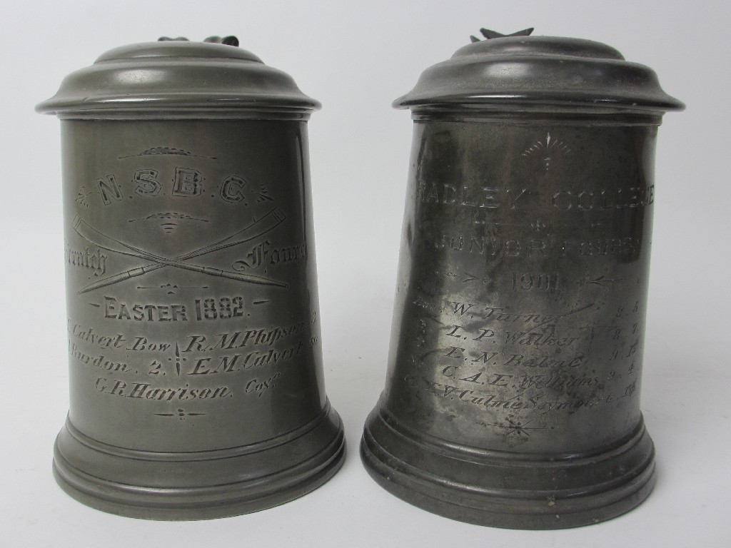 Appraisal: A pewter N S Boat Club Crossed Oars lidded trophy