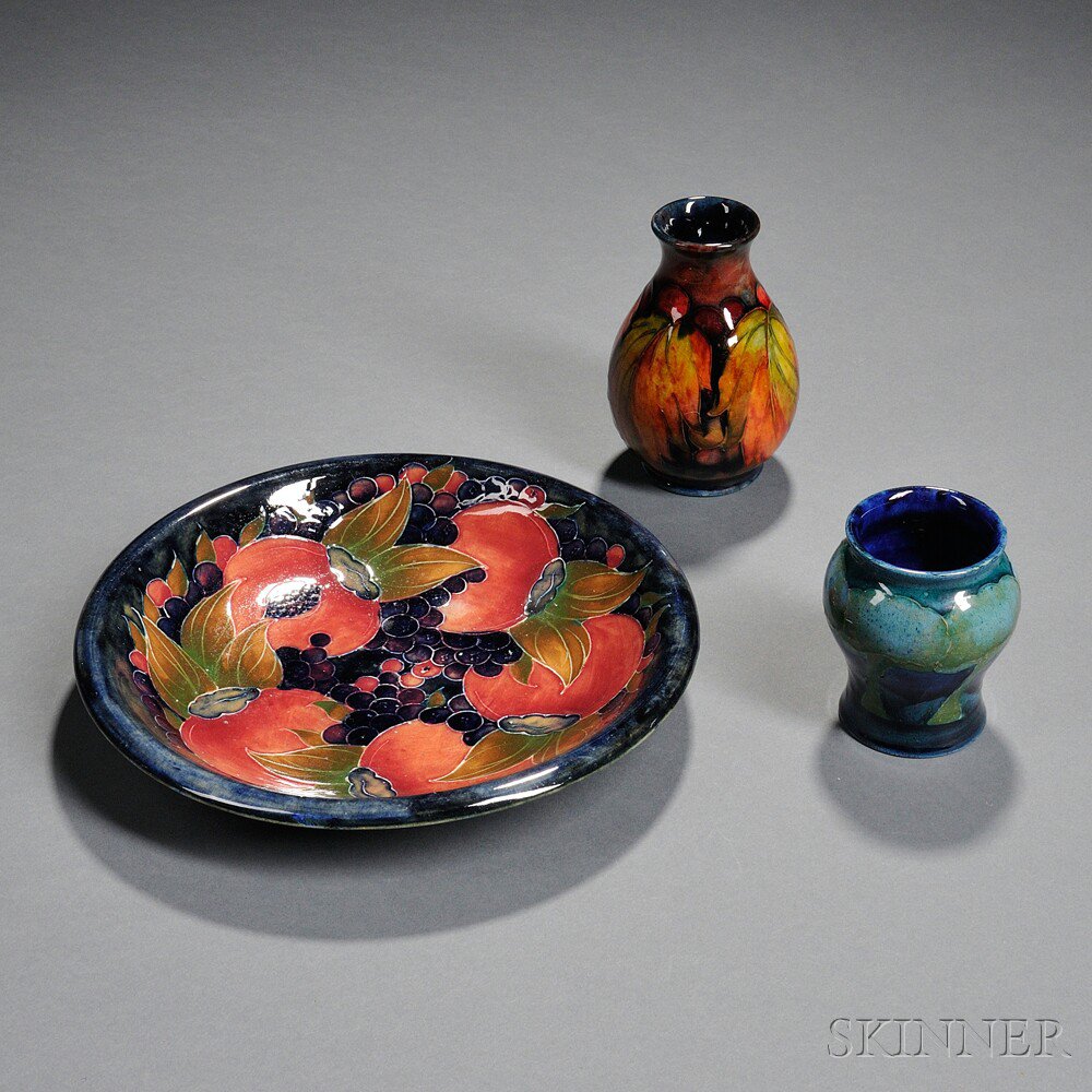 Appraisal: Three Pieces of Moorcroft Pottery England - Leaf and berry