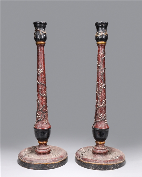 Appraisal: Pair of Meiji period - Japanese lacquer wood candlesticks are