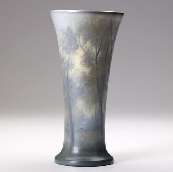 Appraisal: ROOKWOOD Scenic Vellum flaring vase finely painted by Ed Diers