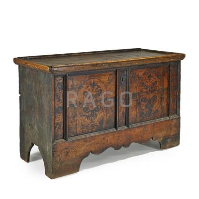 Appraisal: PAINT-DECORATED BLANKET CHEST Mixed woods with decorated paneled front and