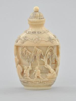 Appraisal: A Carved Ivory Snuff Bottle Of tapered flattened shape short