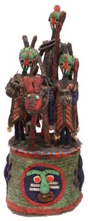 Appraisal: African tribal beaded headdress the Yoruba peoples Nigeria central figure