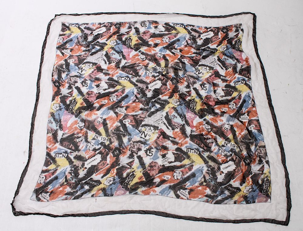 Appraisal: Chanel Ladies' Silk Scarf Postcard Mail Motif Chanel ladies' silk