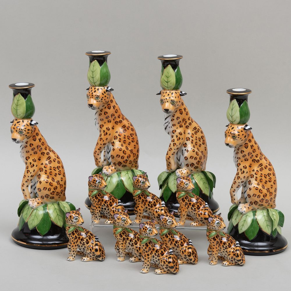 Appraisal: Group of Lynn Chase Porcelain Table Articles in the 'Jaguar