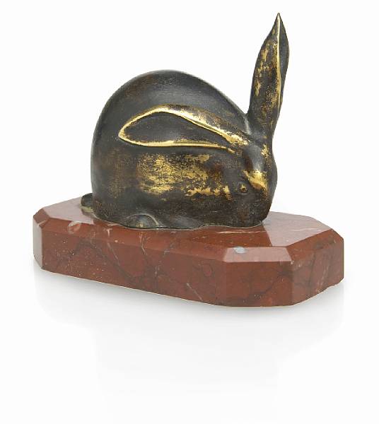 Appraisal: Edouard Marcel Sandoz Swiss - rabbit circa gilt-bronze marble signed