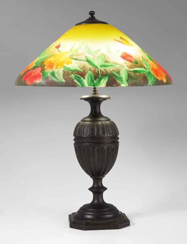 Appraisal: PAIRPOINT LAMP BASE D WITH REVERSE PAINTED GLASS SHADE Base