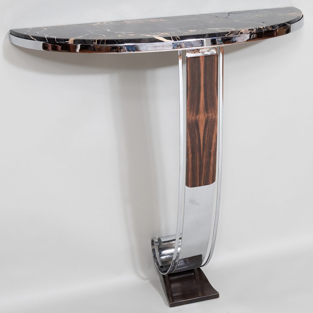 Appraisal: Modern Chrome Rosewood and Ebonized Console Table Fitted with a