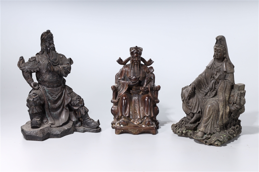 Appraisal: Group of three Chinese bronze and metal sculptures including a