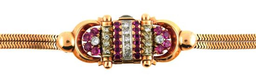 Appraisal: JEWELRY K Rose Gold Ruby and Diamond Covered Watch movement