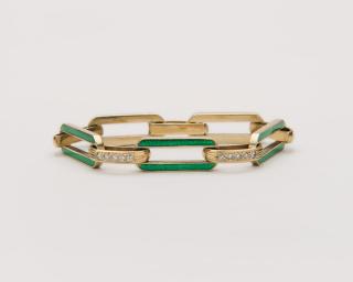 Appraisal: CARTIER K Yellow Gold Diamond and Enamel Link Bracelet K