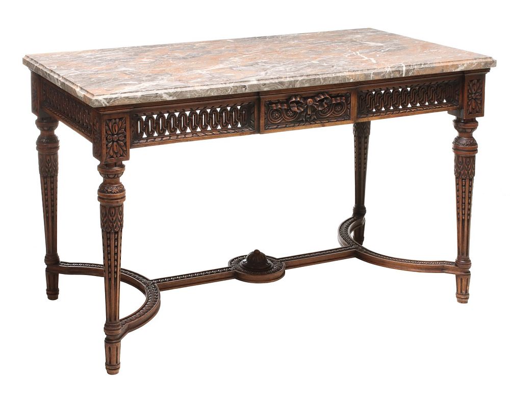 Appraisal: HIGHLY CARVED AND -COLOR MARBLE LOUIS XVI STYLE TABLE The