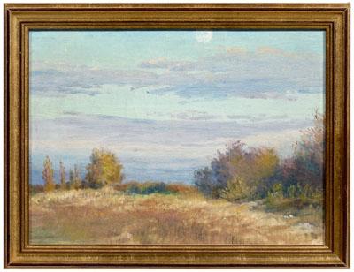 Appraisal: Painting attributed to Bruce Crane landscape with full moon inscribed