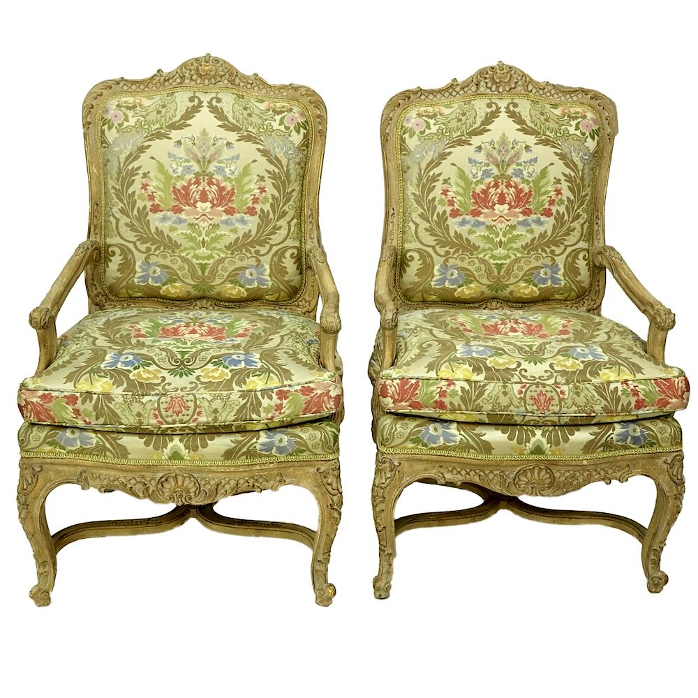 Appraisal: Pair of Louis XV Style Carved Fauteuils Pair of th