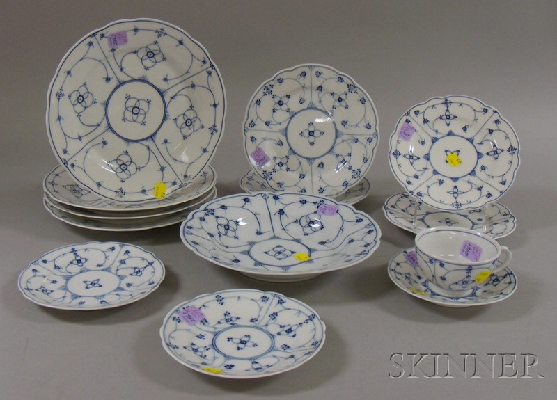 Appraisal: Thirteen-piece Meissen-type Blue and White Decorated Porcelain Partial Dinner Set