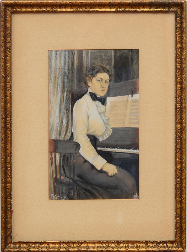 Appraisal: F A MODRICKER WOMAN AT THE PIANO Gouache on paper