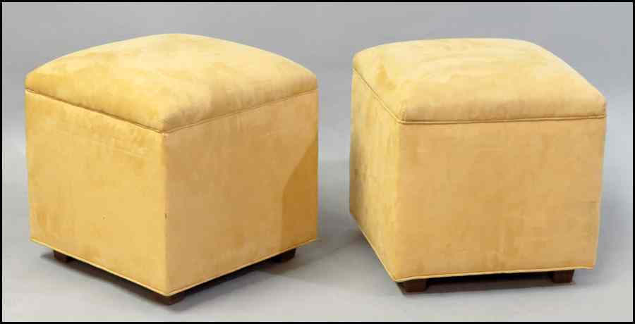 Appraisal: PAIR OF ULTRA SUEDE UPHOLSTERED STOOLS H '' W ''